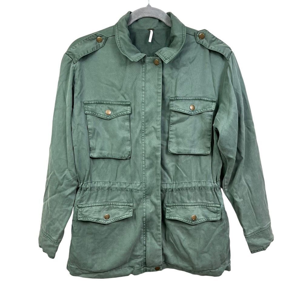 YFB Young Fabulous & Broke Women Utility Jacket Zip Up Flap Pockets Green Sz XS*